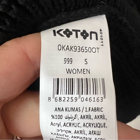 Koton Black Knit 1/4 Zip Neck Sweater Large Hoop Circle Pull NEW - Picture 15 of 16